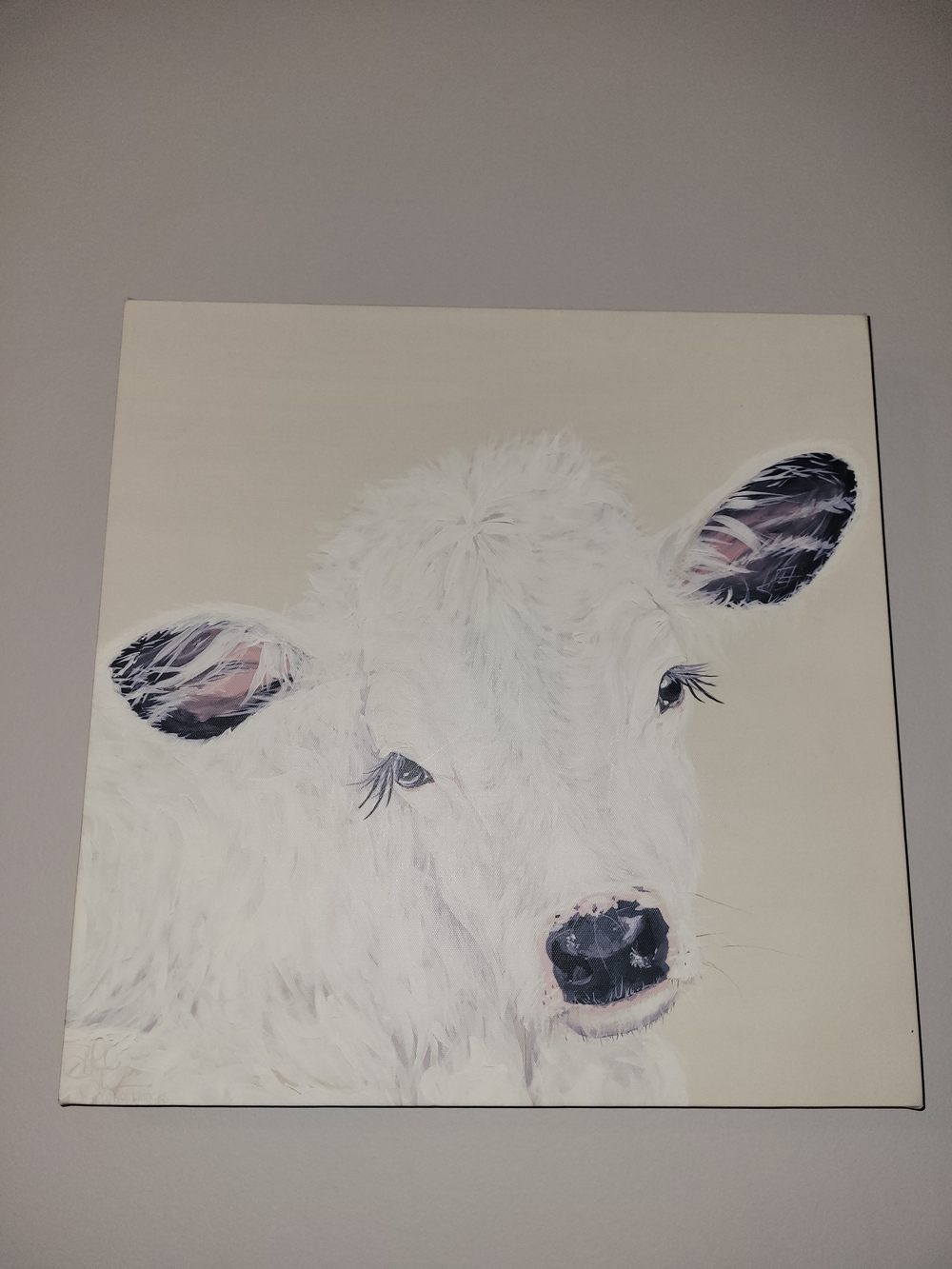 Hobby Lobby White Cow Canvas Art with Black and Pink Accents